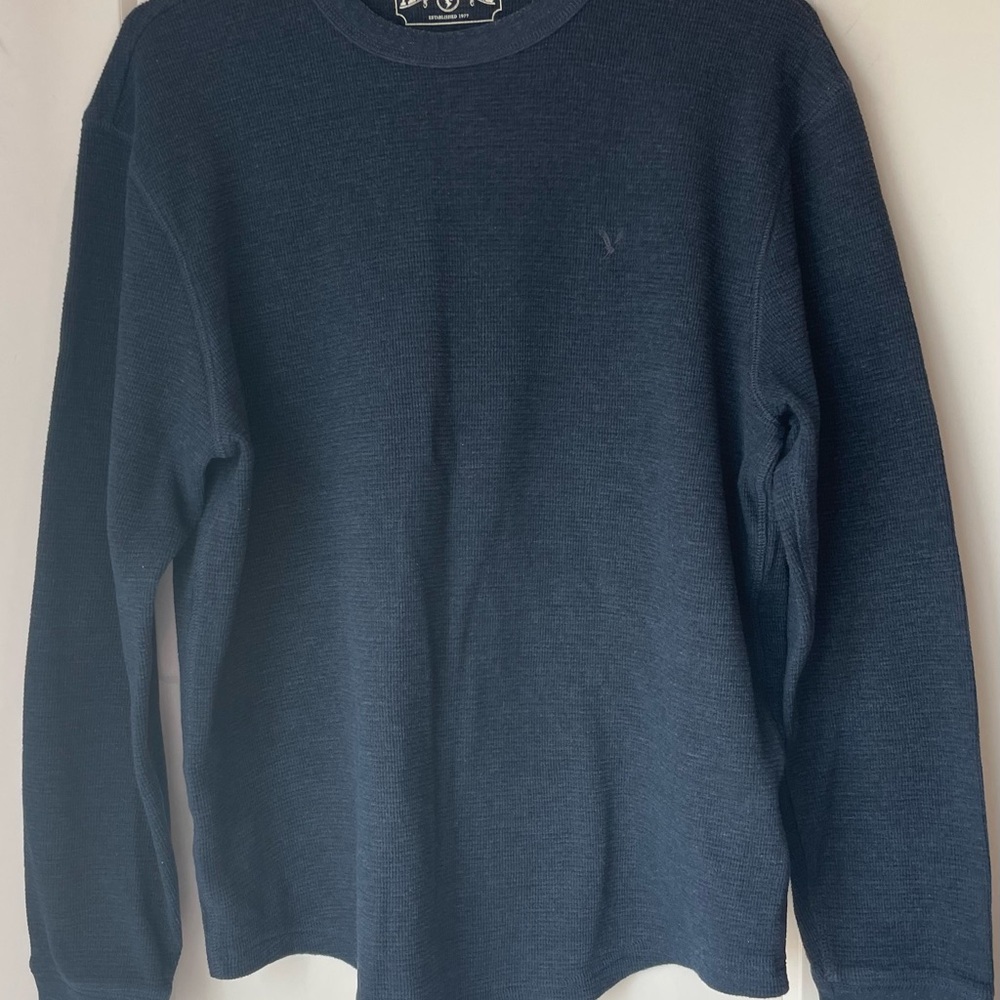 American Eagle Waffle Knit Shirt Blue Crew Neck Mens Size Medium